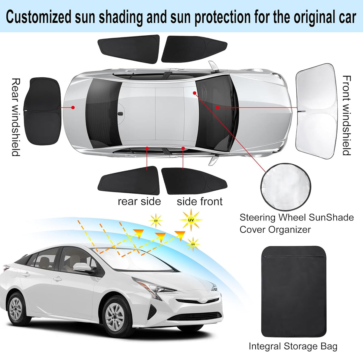 TINGLU Window Shades for Toyota Prius Hatchback 2016-2022 (NOT for Prius C or Prius V) Accessories Car Side Full Windows Rear Triangular Windshield Sun Shade Sun UV Rays Privacy Protection 6PCS