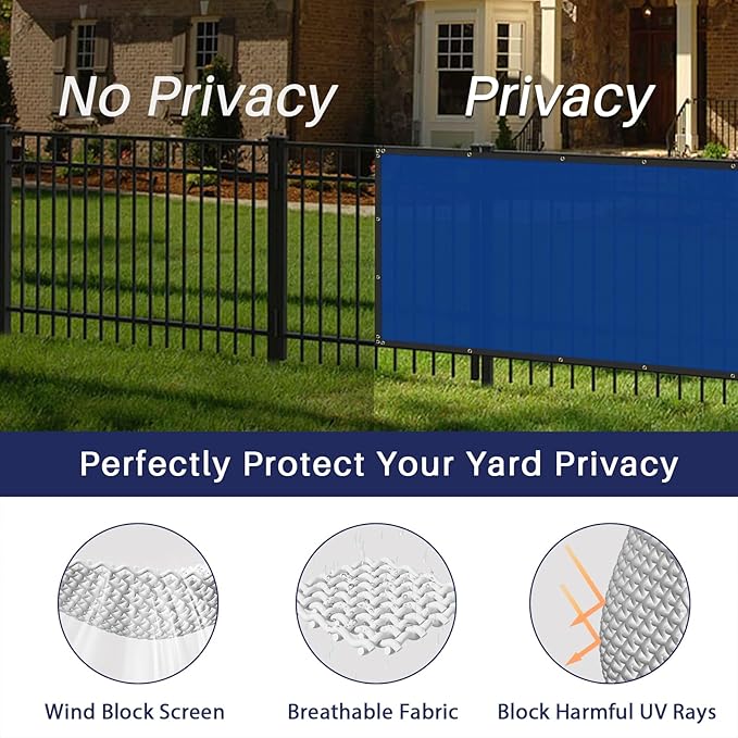 Windscreen4less Privacy Fence Screen Heavy Duty Windscreen Fencing Mesh Fabric Shade Net Cover with Brass Grommtes for Outdoor Wall Garden Yard Pool Deck, 8'x181' Blue