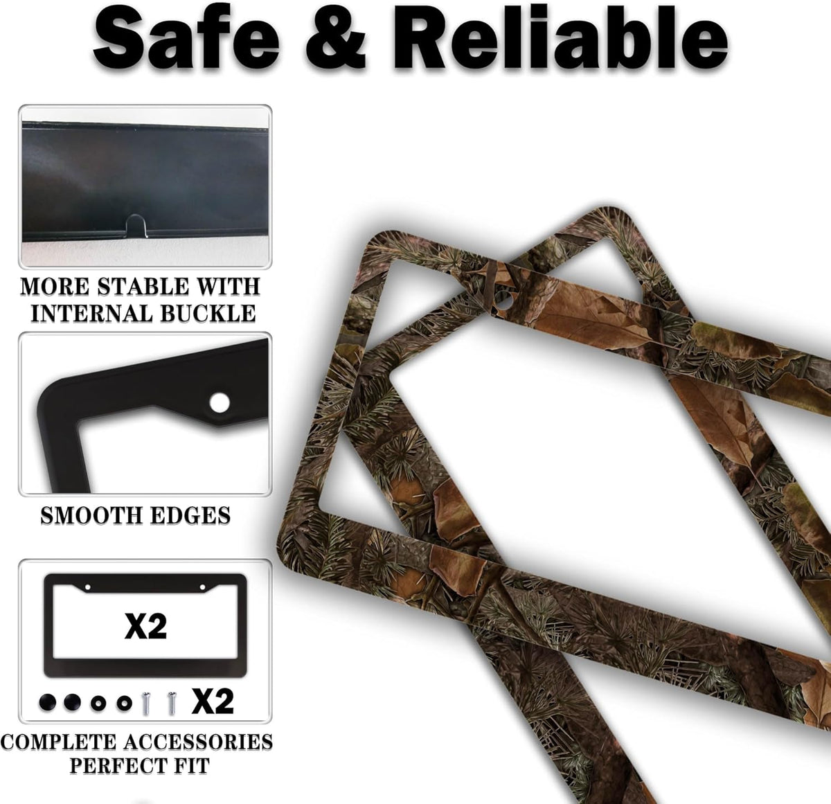 License Plate Mount for Men Multicolor License Plate Frames for Women Camo Universal Aluminum Car Accessory 2 Pack with Screw Covers Set