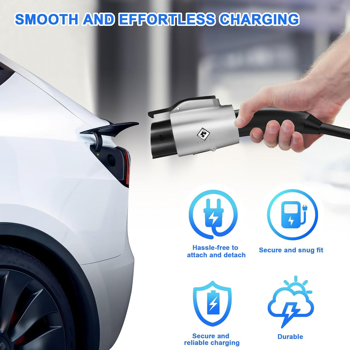 Tesla to J1772 Adapter, for All J1772 EV, 80A 250V Max, Portable and Outdoor EV Adapter, for Tesla High Powered Connectors, Destination Charger, Mobile Charger, Wall Charger, (Silver)