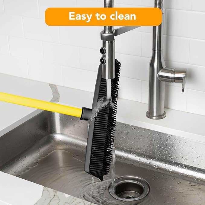FURemover Sweep Pet Hair Rubber Broom with Carpet Rake and Squeegee, Ideal for Tile, Carpet and Hardwood, Disassembles for Easy Storage