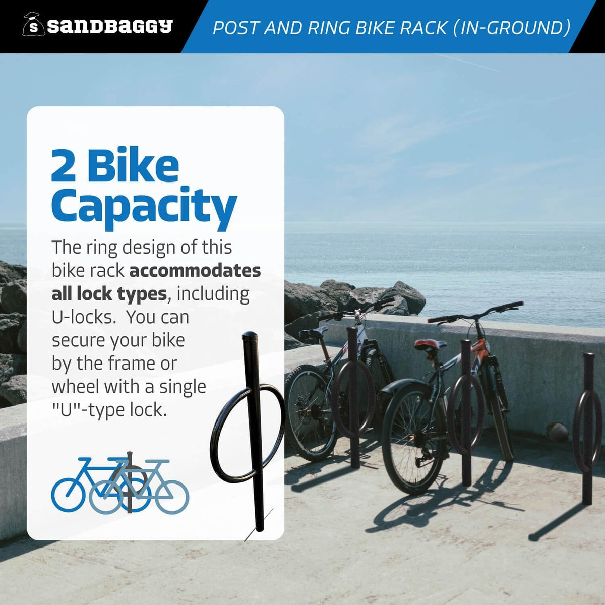Sandbaggy Post and Ring Rack - In Ground - Commercial Outdoor Bike Parking & Storage Racks (Red, 10)
