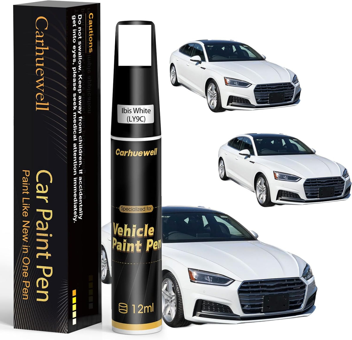 (LY9C) Ibis White Touch Up Paint Compatible with Audi, Exact Match Car Paint Pen Automotive Scratch Repair Remover Kit Quick & Easy Solution for Vehicle Chips and Nicks