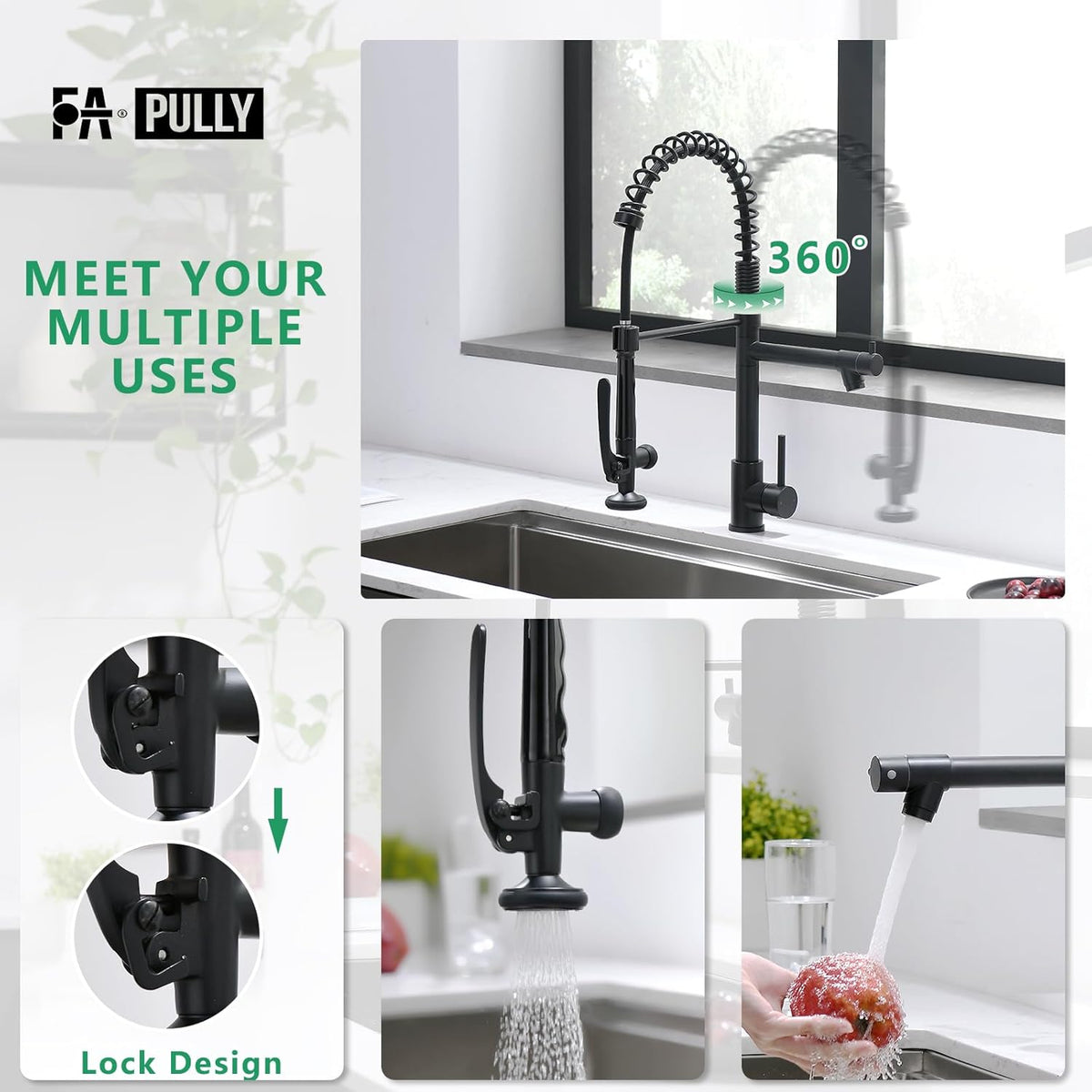 Fapully Black Kitchen Faucet,Commercial Pull Down Kitchen Sink Faucet with Sprayer