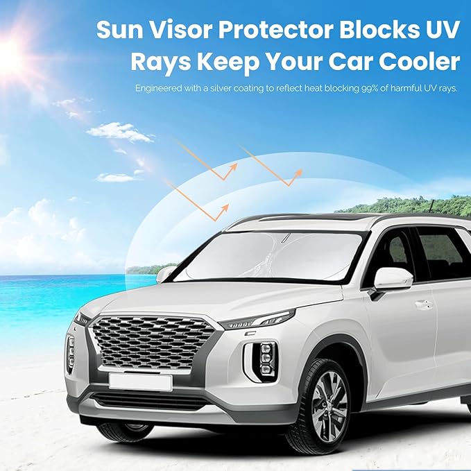 Sunshade for Hyundai Palisade 2020 2021 2022 2023 2024 2025 2026 Car Sun Shade Windshield Accessories Foldable Front Window Sun Visor 210T Reflective Fabric Protector Block Rays