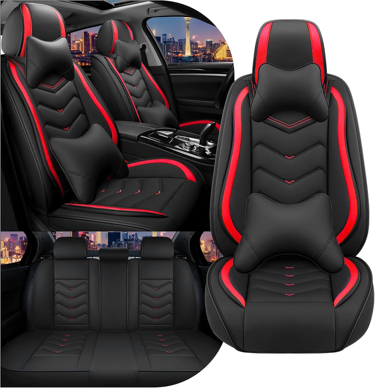 Car Seat Covers for Chrysler Pacifica 2004-2025, Stylish Sport Seat Cover, Premium Nappa Leather Car Seat Cover. Automobile Seat Covers Sets.(Luxury 5 Seats/Black Red)