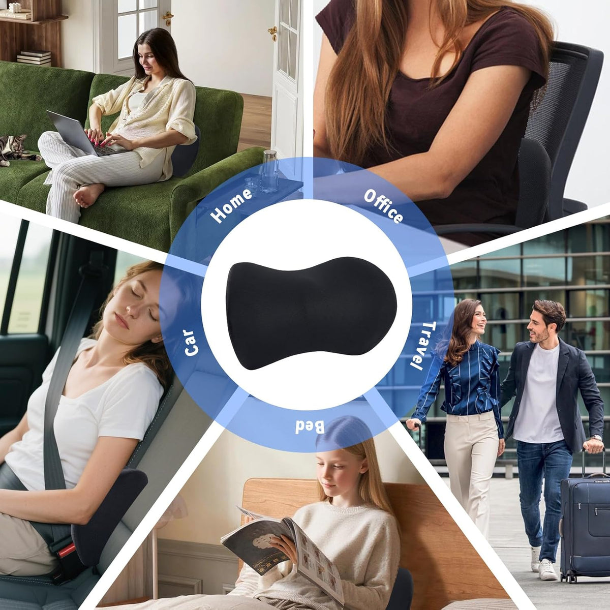Lumbar Support Pillow for Office Chair and Car Seat, Lumbar Pillow with Adjustable Strap, Memory Foam Back Pillow for Lower Back Pain Relief, Back Support Pillow for Sitting, Driving, Traveling