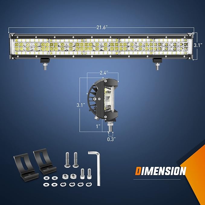 Nilight 22 Inch Side Shooter LED Light Bar Quadruple Row Spot Flood Combo Lights w/Wiring Kit for Fog Driving Work Lighting on Truck Tractor SUV ATV UTV Golf Cart Boats
