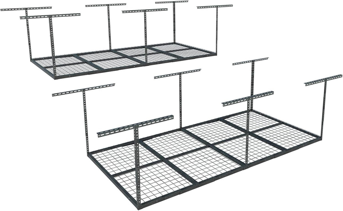 FLEXIMOUNTS 4x8 Overhead Garage Storage Rack, Adjustable Organization System, Heavy-Duty Metal Ceiling Racks, 2 Pack, Hammertone