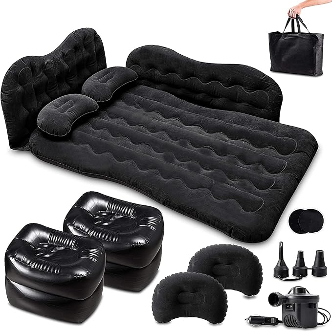 Zento Deals Inflatable Air Mattress for Car - Portable Travel Bed with Pillows for Camping, Sleeping Outdoors - Universal for SUV, Truck and RV Back Seat (Pack 1)
