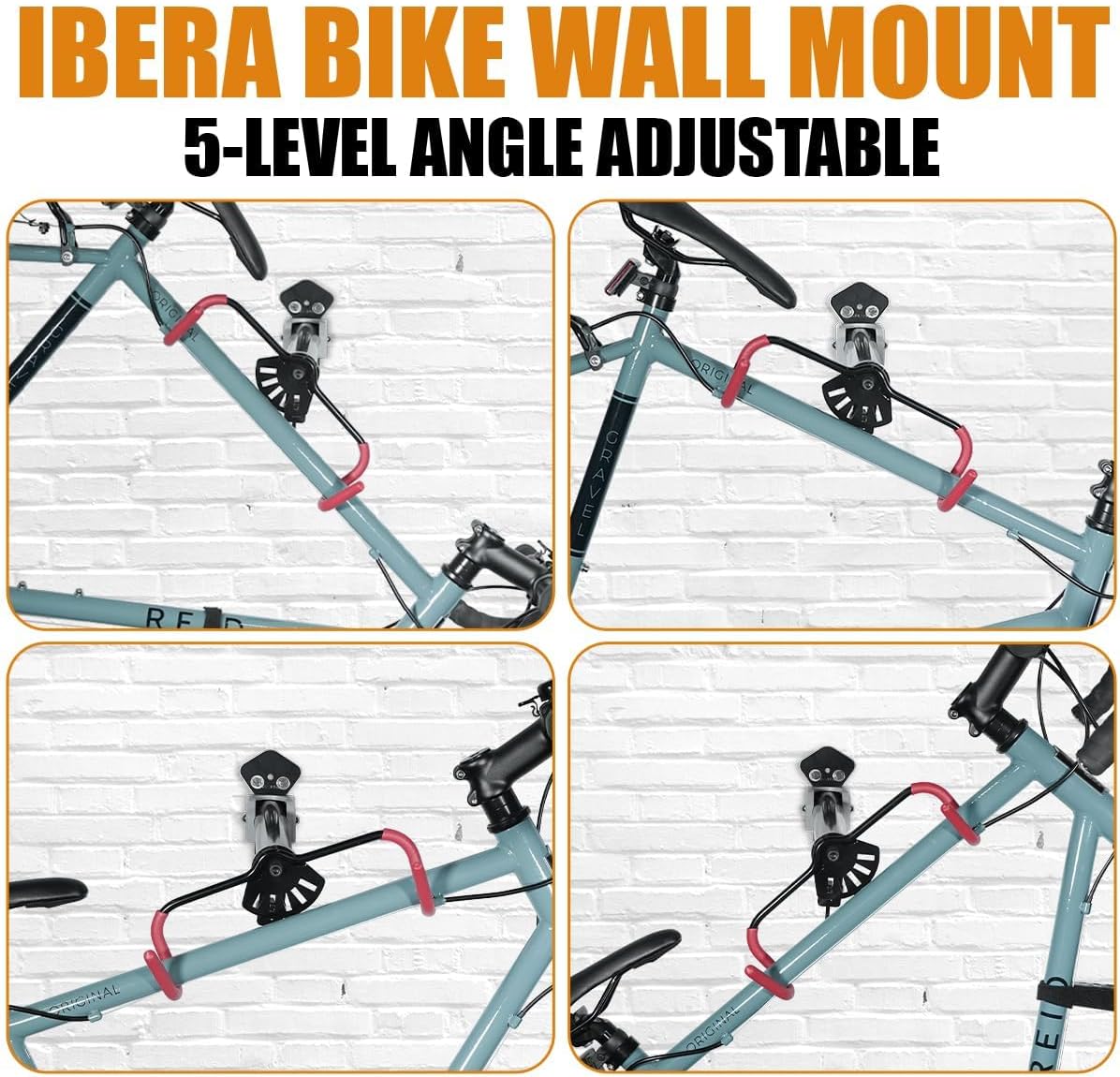 Ibera Bike Wall Mount - Secure Bike Storage up to 18kg with Adjustable Frame Holder & Soft Rubber Cradles - Garage Bike Rack for Road, MTB, Kids, Hybrid Bikes - Easy Installation & Space-Saving Design