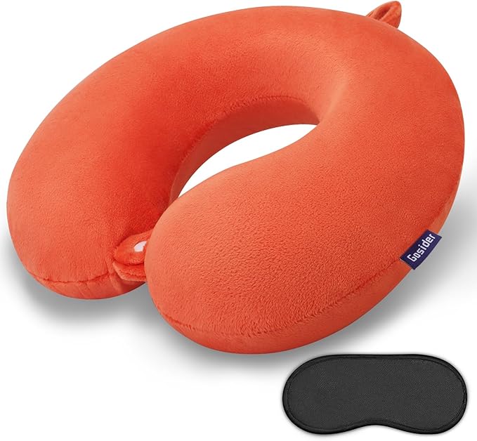 Orange Memory Foam Velvet Travel Neck Pillow for Airplane Car Train
