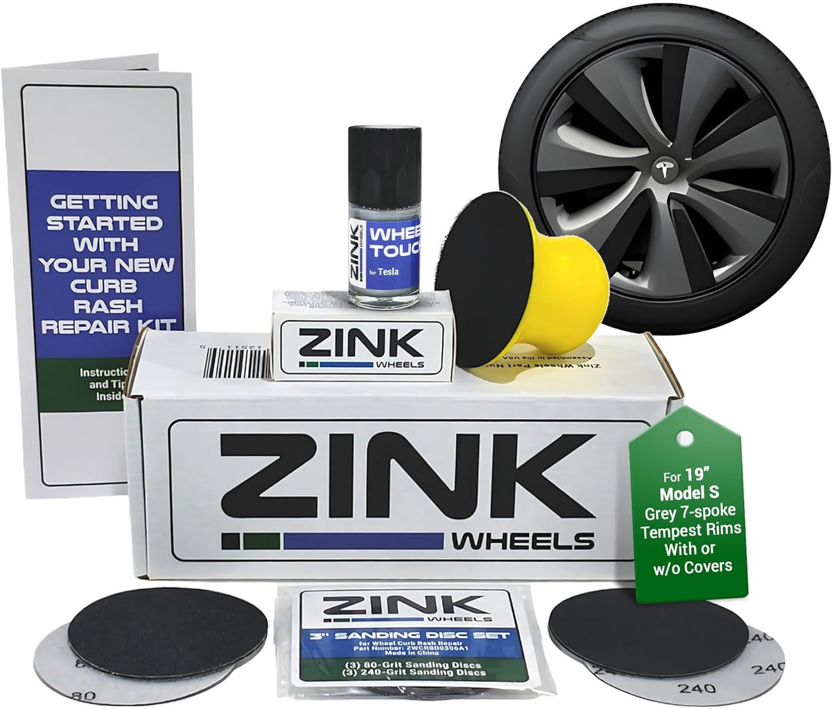 Premium Tesla Wheel Curb Rash Repair Kit for Model S 19-inch Grey Tempest Rims - DIY Kit with Color-matched Touch Up Paint - Made in USA