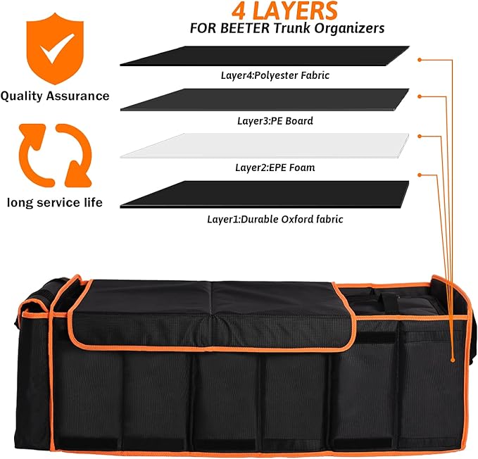Large Trunk Organizer with Cooler, 3 Compartments SUV Cargo Organizer, Portable Trunk Organizer for suv,car,truck,rv,jeep(black)