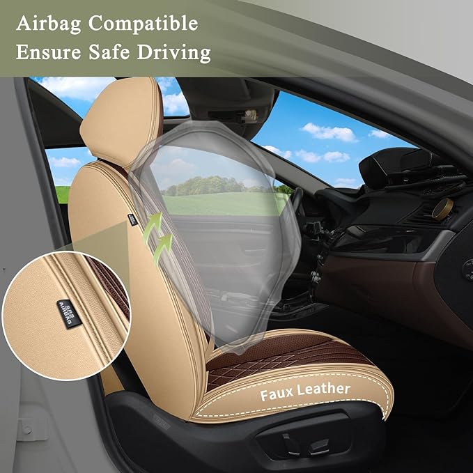 Breathable Car Seat Covers for Acura TL 2014 2013 2012 2011 2010 2009 2008 2007 2006 2005 2004, Perforated Leather Full Set 5 Seats, for Acura TL Accessories (Beige&Brown)