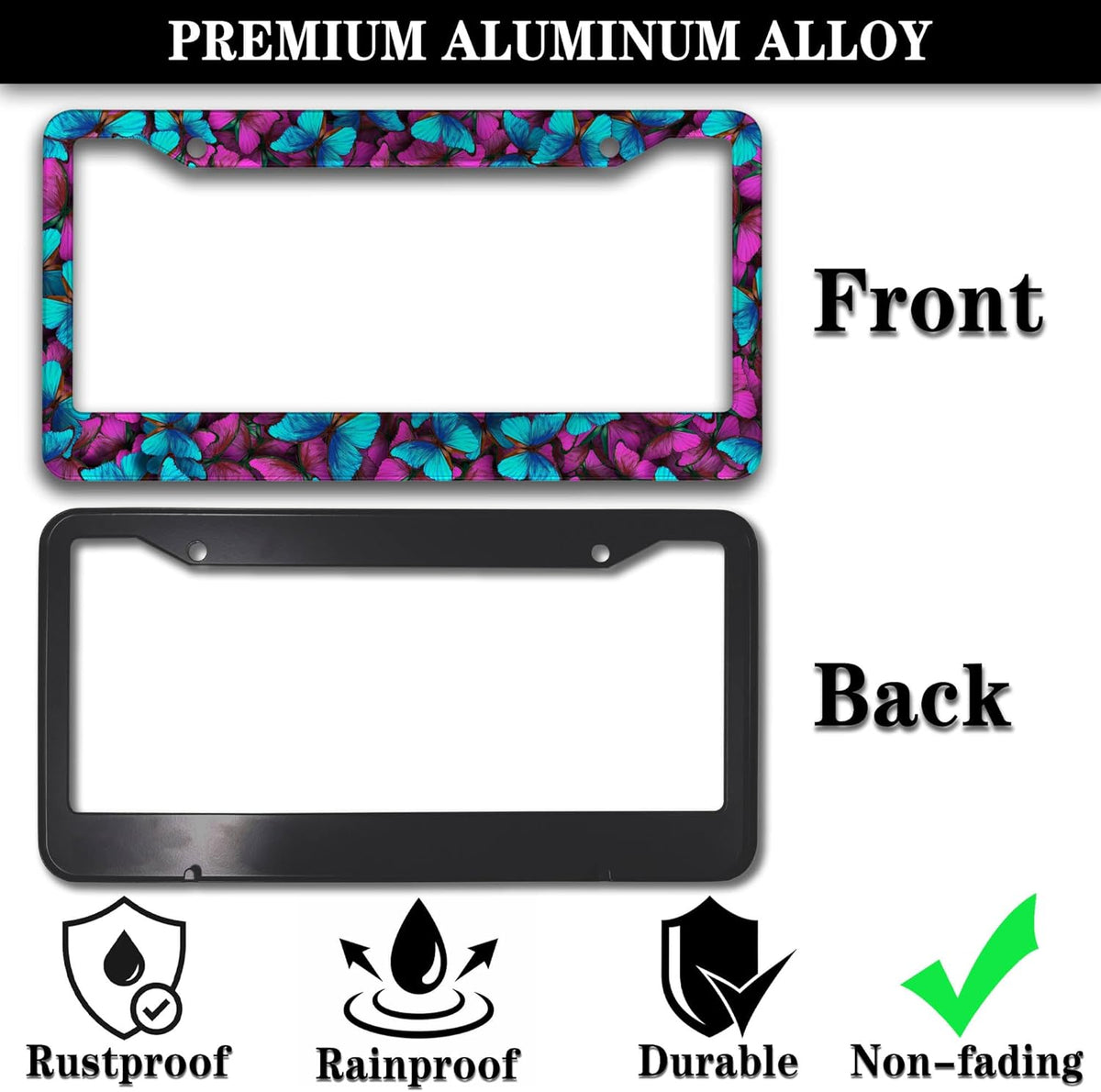License Plate Frames Multicolor Car Plate Frame for Women Blue Purple Butterfly Women Universal Aluminum Car Accessory 2 Pack with Screw Covers Set