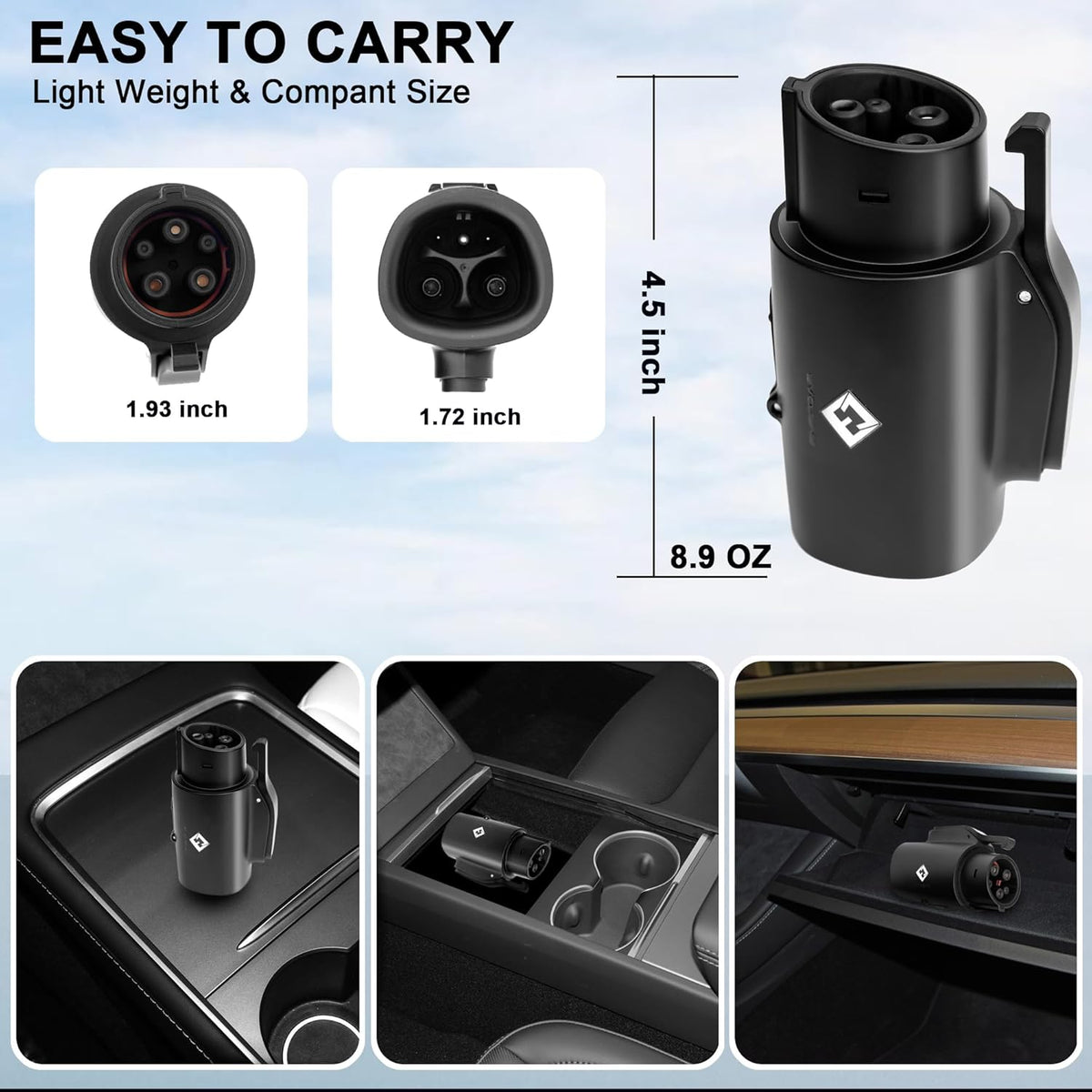 Tesla to J1772 Adapter, for All J1772 EV, 80A 250V Max, Portable and Outdoor EV Adapter, for Tesla High Powered Connectors, Destination Charger, Mobile Charger, Wall Charger, (Black)