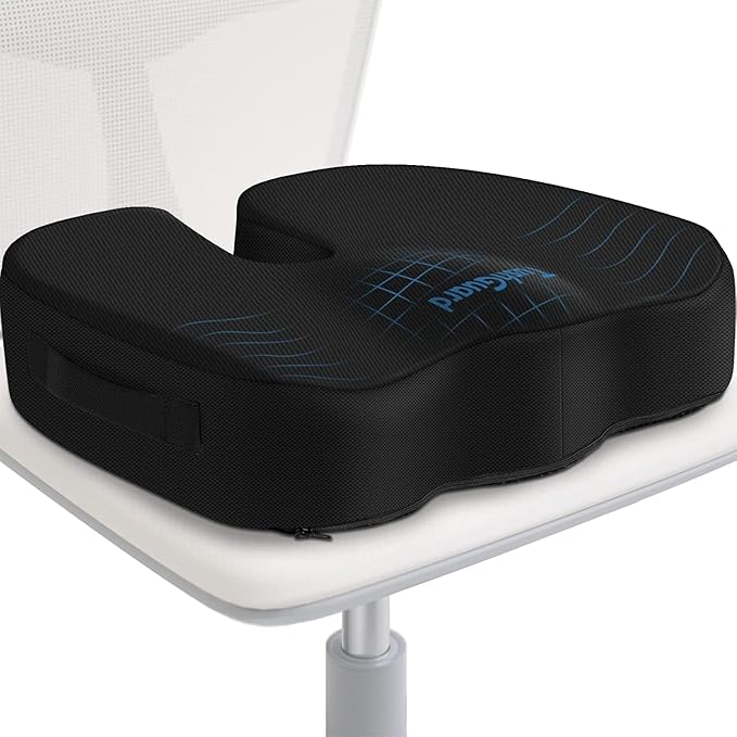 TushGuard Seat Cushion for Office Chair Memory Foam Non-Slip Cushion Back, Coccyx, Sciatica, Tailbone Pain Relief Butt Pillow for Office Chair, Car, Wheelchair, Black, XX-Large