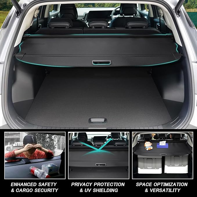 Cargo Cover for Kia Telluride 2026-2020 (NOT FIT 2027) Accessories Retractable Trunk Cover Security Shielding Shade Cargo Luggage Cover Trunk Privacy Protection (Carbon Fiber Texture)