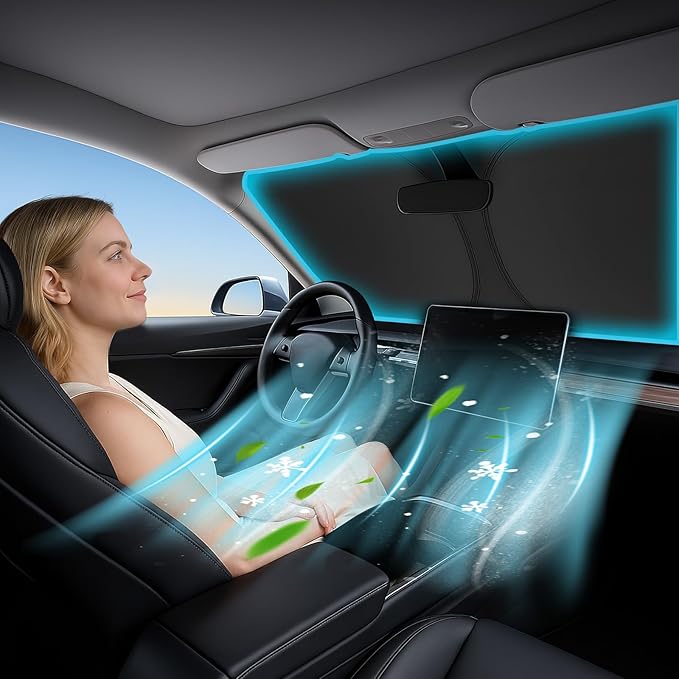 Windshield Sunshade for Toyota Camry 2025-2026 LE/XLE/SE/XSE/Hybrid - Innovative No-Light-Pass Technology, Mirror Cut-Out, Blocks 99% UV Rays, Fade-Resistant, Easy-Fold Camry Windshield Sun Shade