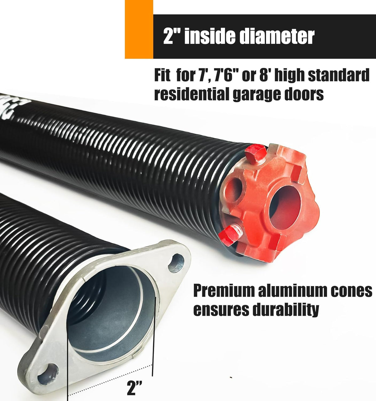 Garage Door Torsion Springs Set, Pair of 2" ID Electrophoresis Coated Garage Door Spring Replacement with 2 Non-Slip Winding Bars and Bearing, Minimum 18000 Cycles (.250x2x36)