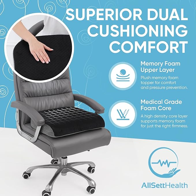 Large Seat Cushion (19” x 17” x 3”) Memory Foam for Office Chair, Wheelchair Cushions, Floor Pillow | Cushion Back Pain Coccyx Pain Relief | Plush Velvet Cover with Carry Handle