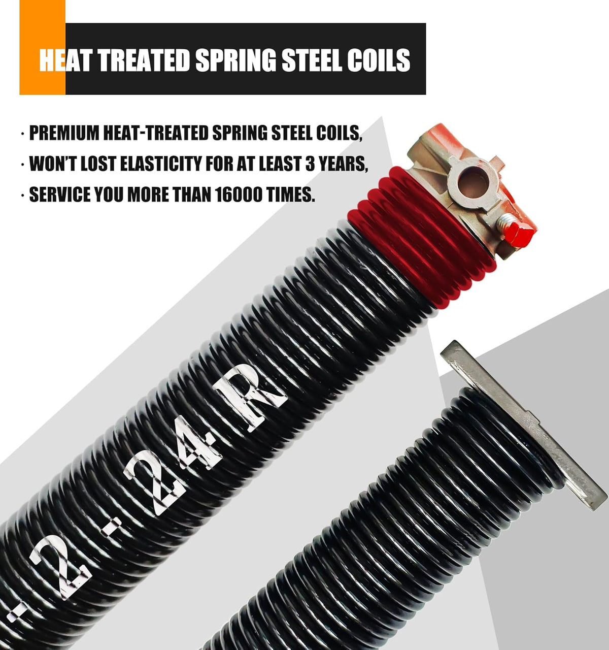 Garage Door Torsion Spring Set, Pair of 2" Electrophoresis Coated Garage Door Spring Replacement with 2 Non-Slip Winding Bars and Bearing, Minimum 16000 Cycles (.225x2x24")