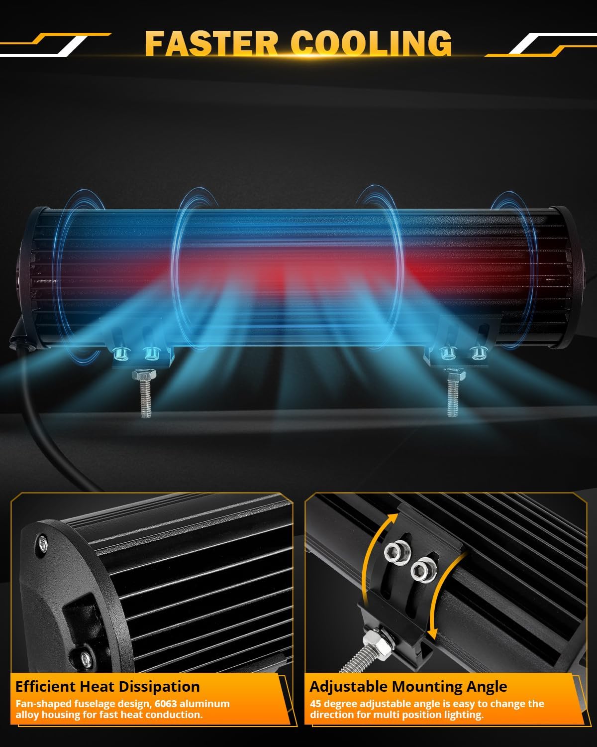 Auxbeam 12 Inch LED Light Bar, 6 Modes Strobe Amber Pod Lights Yellow Fog Light Dual Color Spot Flood Offroad Driving Lights, Memory Function LED Work Lights for Truck Car ATV