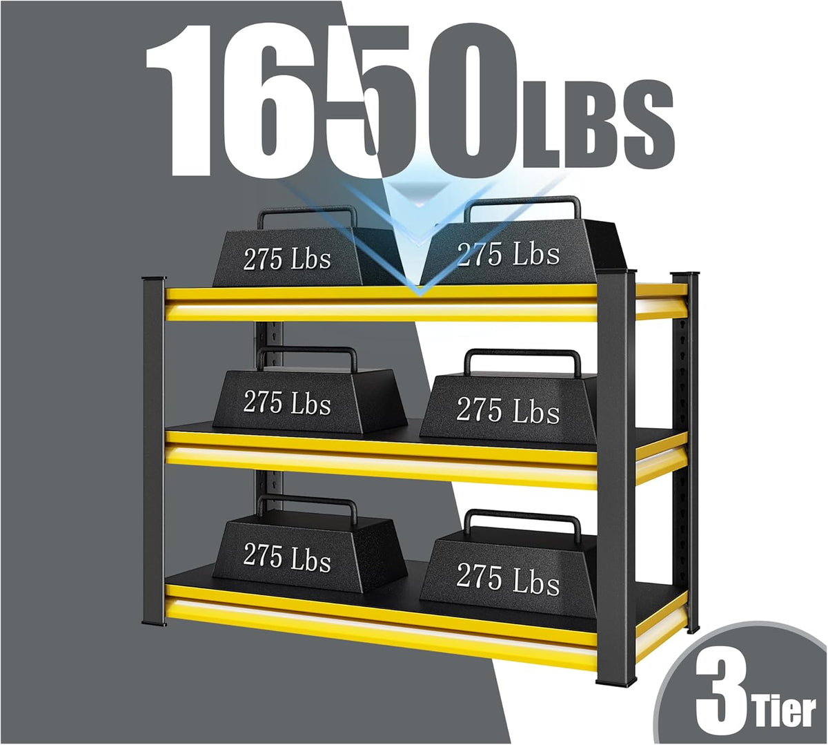 48" W Garage Shelving Heavy Duty, 1650LBS Loads Adjustable Garage Storage Shelves,3-Tier Metal Storage Racks and Shelving Units, Utility Rack Shelves,48" W x 18" D x 39" H,Yellow