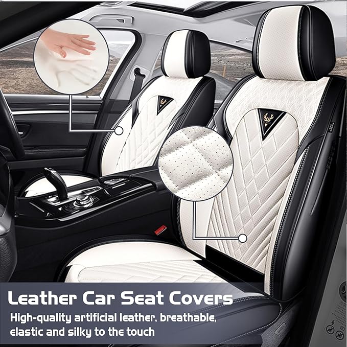 Truck Seat Covers for Ford F350 2011-2026, Waterproof Premium Leather Full Coverage Car Seat Cover, Muscle Sport Style Auto Interior Seat Cover Sets (Front Set/Black White)