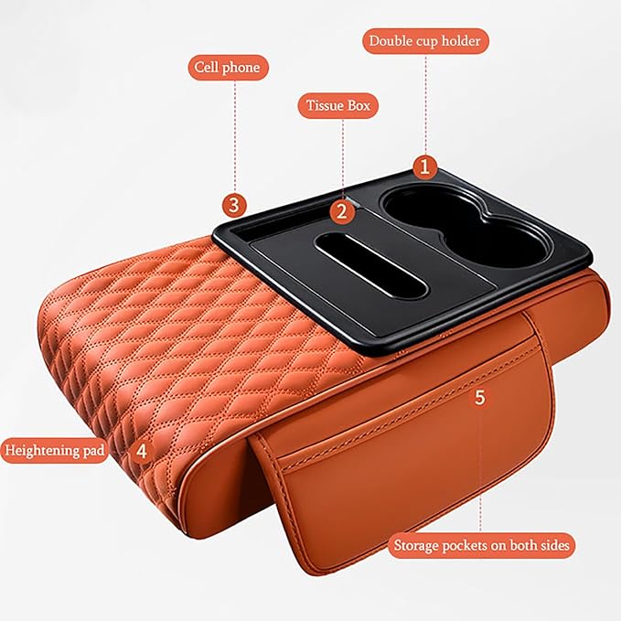 Car Armrest Center Console Cover for Ford Maverick 2022–2025, Center Console Pad with Cup Holder, Multifunctional Armrest Cushion,C Coffee