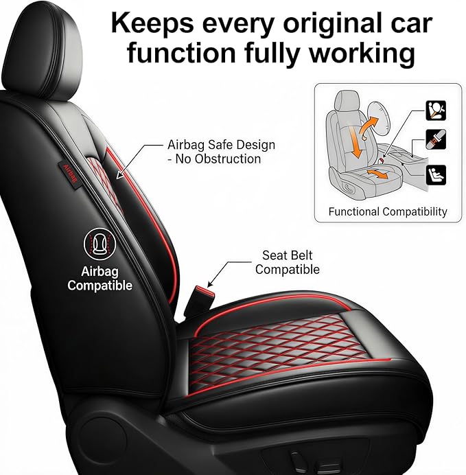 Fit TSX Car Seat Covers for Acura TSX 2003-2014 - Premium Leather, Waterproof, All-Weather, Airbag Compatible, Anti-Slip, Breathable, Easy Install, Seat Protectors, Full Set, Redline