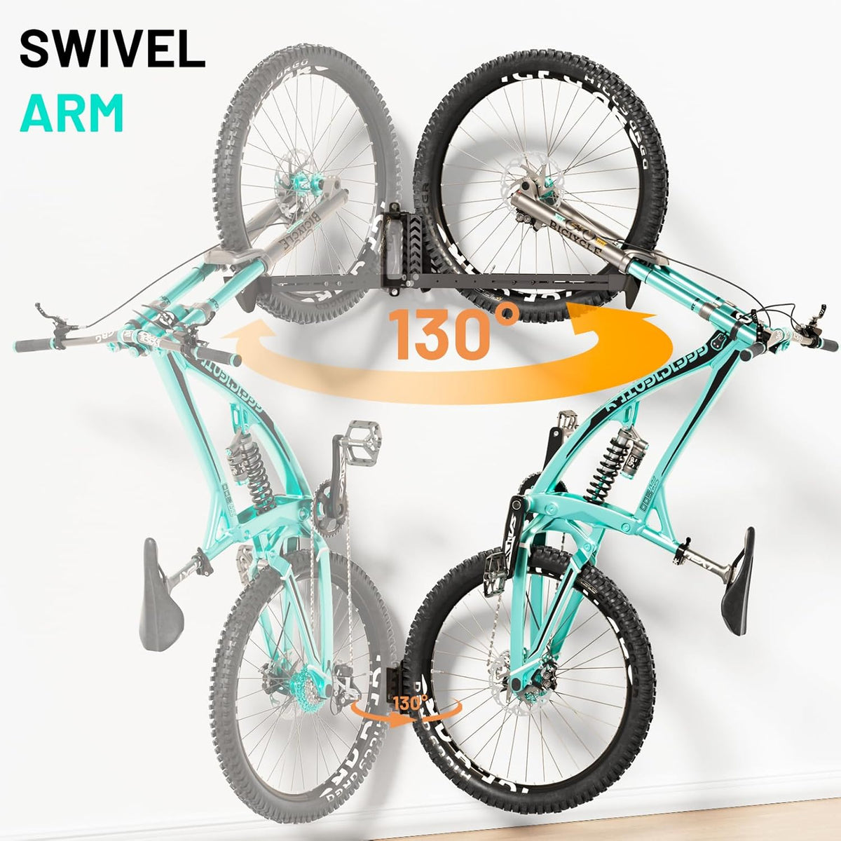 Swivel Bike Rack Wall Mount, Bike Hangers for Garage, Space-Saving Vertical Bike Holder, Holds up to 77 lbs, Bicycle Wall Hanger Storage, No Heavy Lifting Required Indoor Hanging Bike Rack-Black