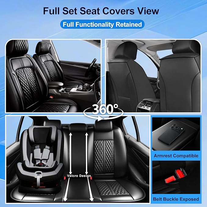 Fit CX-30 Car Seat Covers for Select Mazda CX30 2020-2025, Premium Full Coverage Leather, Airbag Compatible, Luxury Waterproof All Weather Breathable Seat Cushion Protector, Full Set, Black