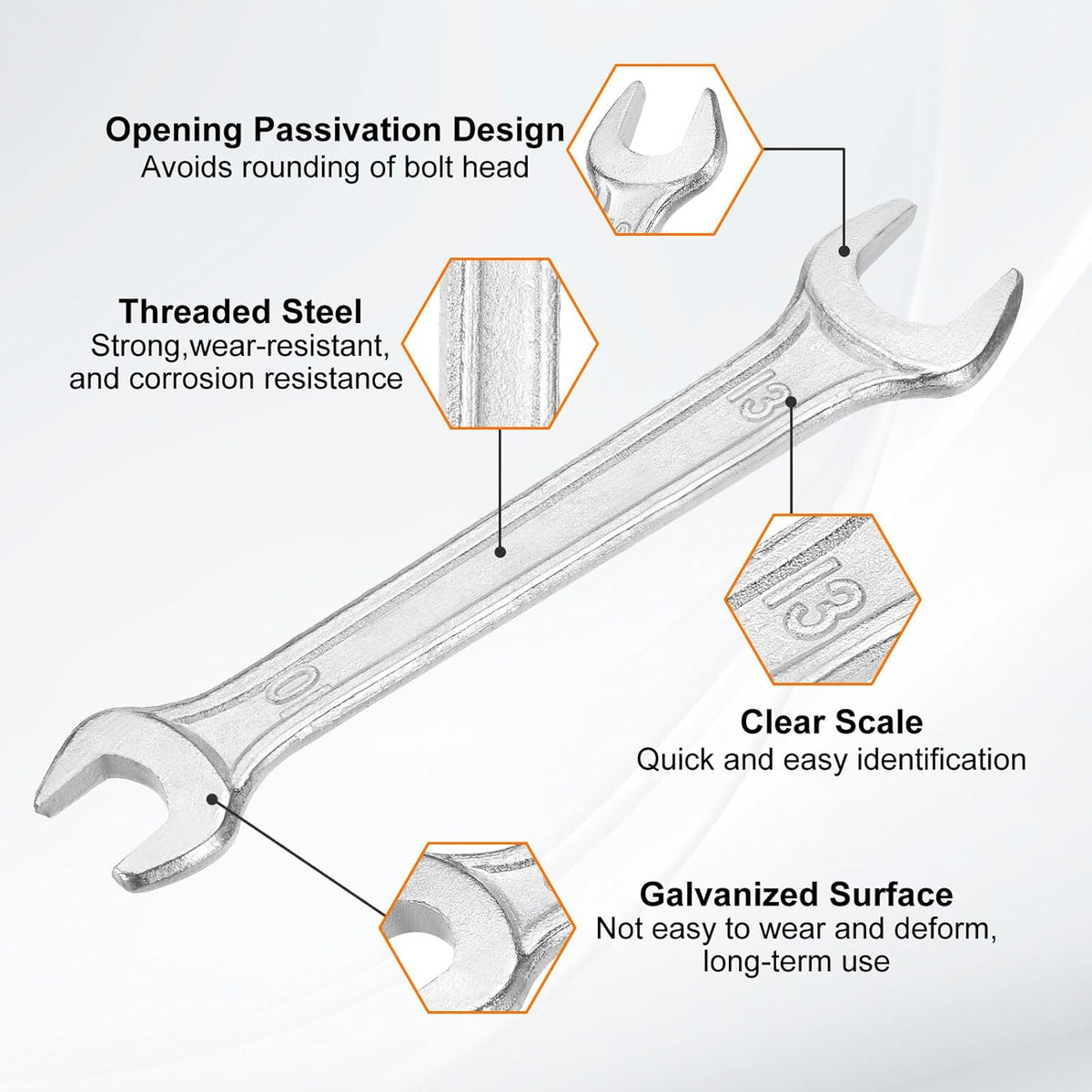 HARFINGTON Double Open End Wrench 10mm x 12mm Metric 15 Degree Offset Angle Small Flat Head Wrench Galvanizing Open Ended Spanner for Automotive Repair Furniture Assembly