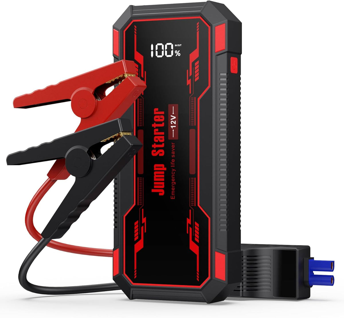 Car Jump Starter 6000A Car Battery Jump Starter Portable,12V Battery Jumper Starter Portable(10.0L Gas/8.0L Diesel),LCD Display Jump Box Jump Starter Battery Pack with Jumper Cables & Flashlight-Red