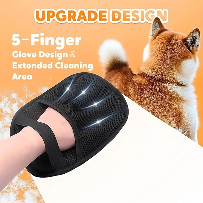 Pet Hair Removal Glove | Electrostatic Reusable Cat & Dog Magic Brush Hair Remover Tool for Furniture, Carpet, Couch | Upgraded 5-Finger Design | Gentle Grooming Tool for Pets(Eco-Friendly) (1 PCS)