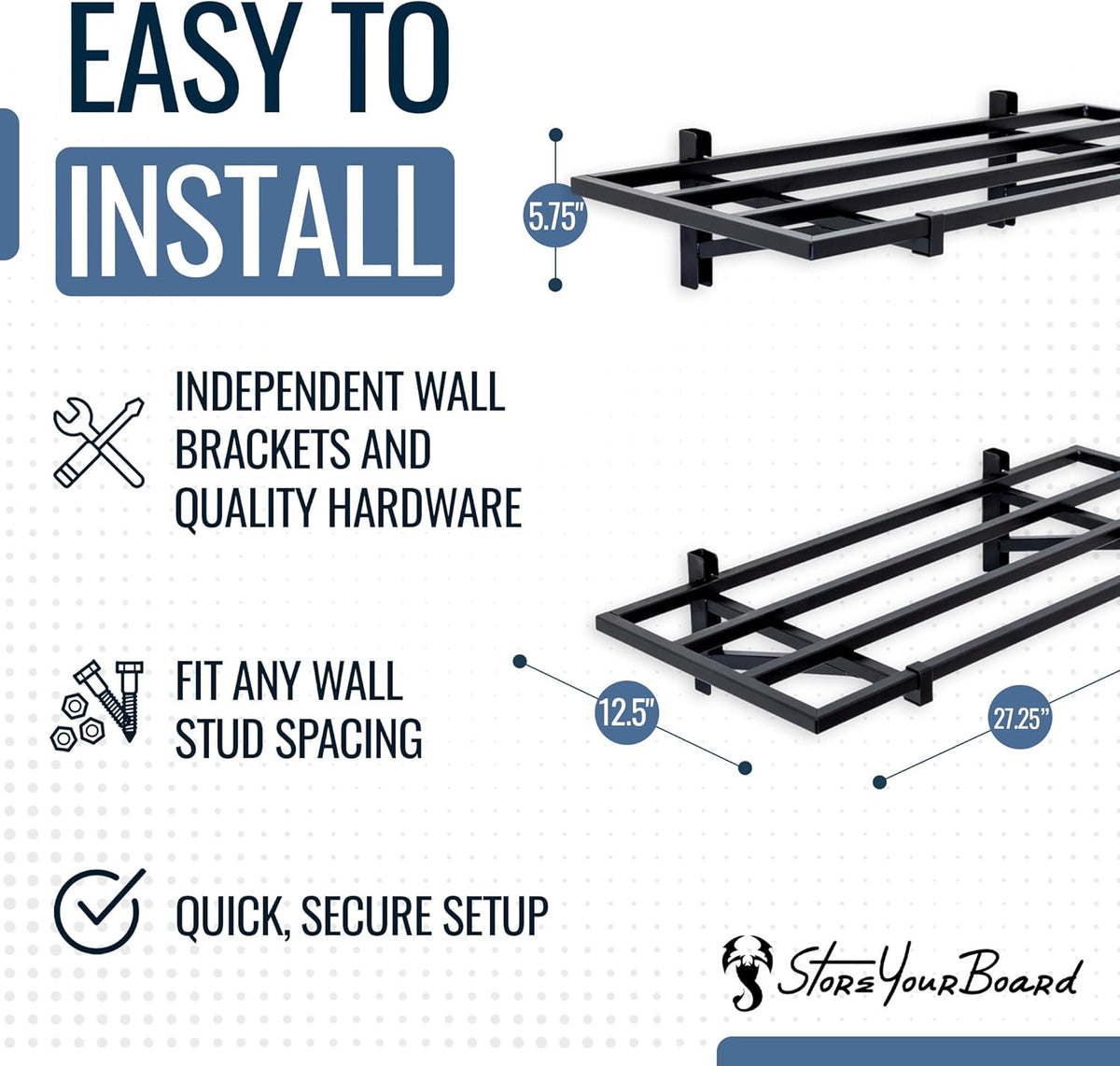 StoreYourBoard 2-Pack Heavy Duty Wall Shelves – Wall-Mounted Garage Storage Shelving and Organization for Sheds, Closets, or Utility Rooms – Holds 200 lbs, 1ft x 2ft, Black