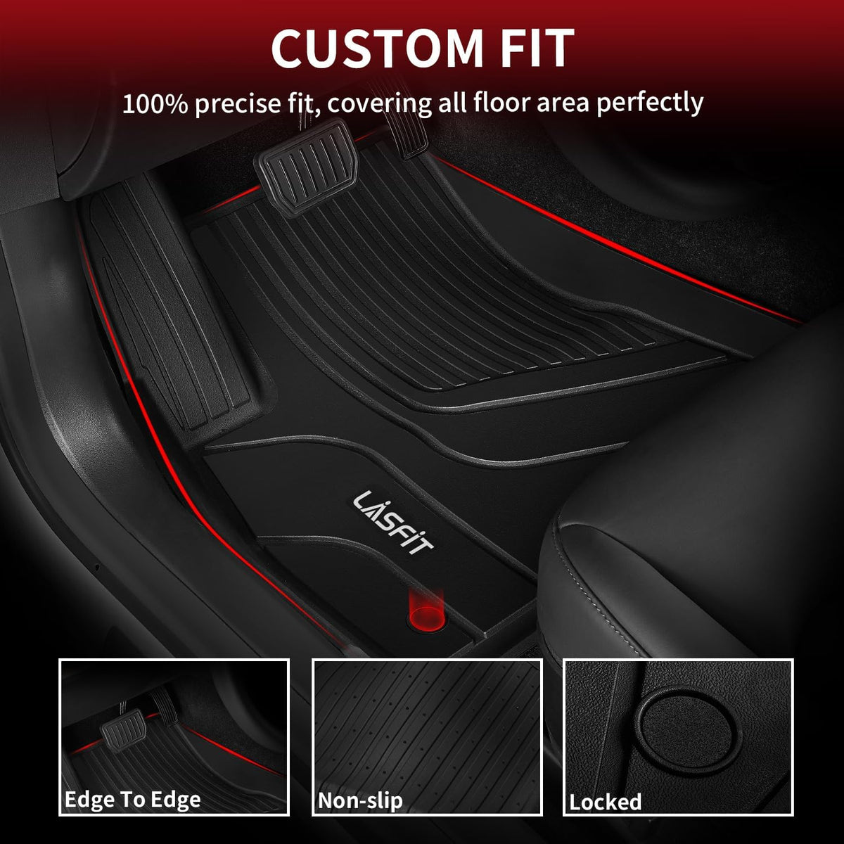 LASFIT Premium Extra Thick Floor Mats for Tesla Model 3 2020 2019 2018 2017 All Weather TPE Custom Fit Floor Liners 1st & 2nd Front & Rear Row Car Mats, Black
