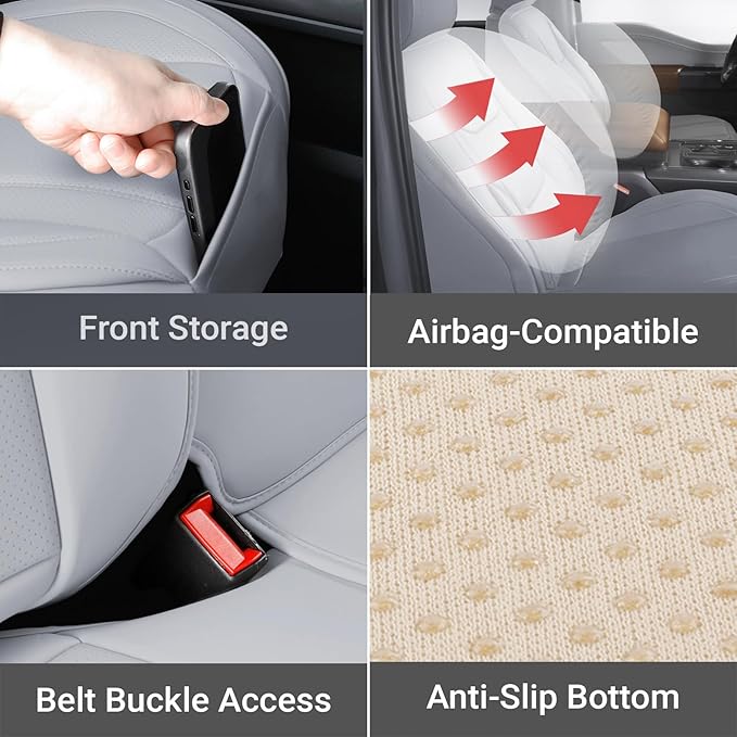 Coverland Custom Fit Car Seat Covers for Car Compatible with [2004-2008 Toyota Solara Coupe] Premium Leather Non-Slip Memory Foam Waterproof Interior Protector [Full Set Gray- Size Chart X65]