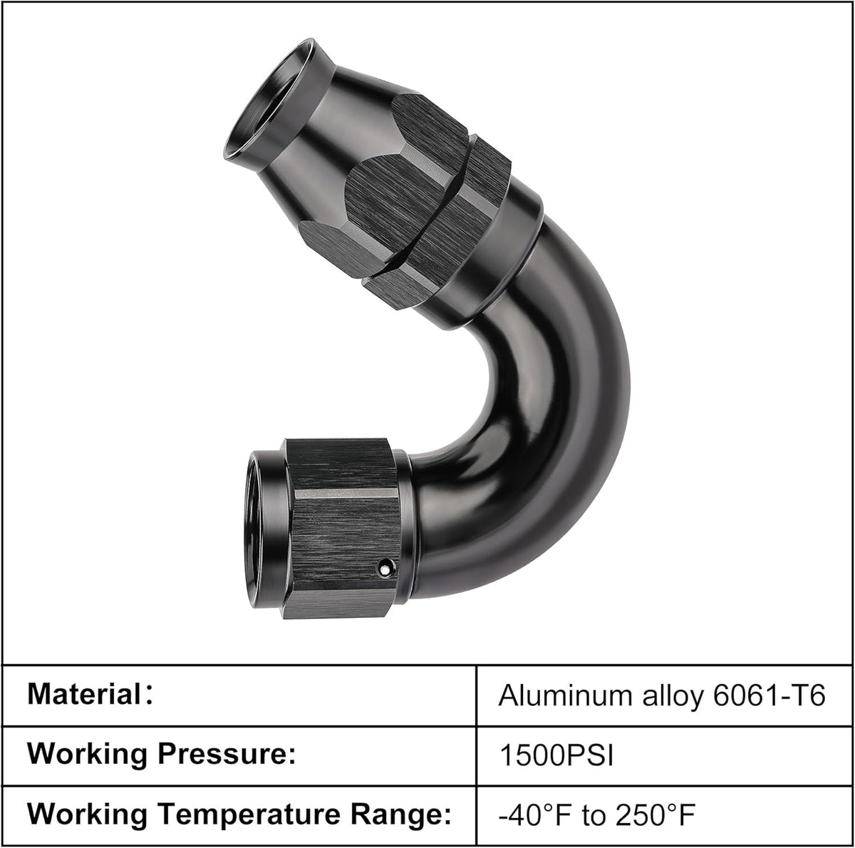 EVIL ENERGY 10AN 150 Degree PTFE One Piece Full Flow End Hose Fitting Aluminum Black