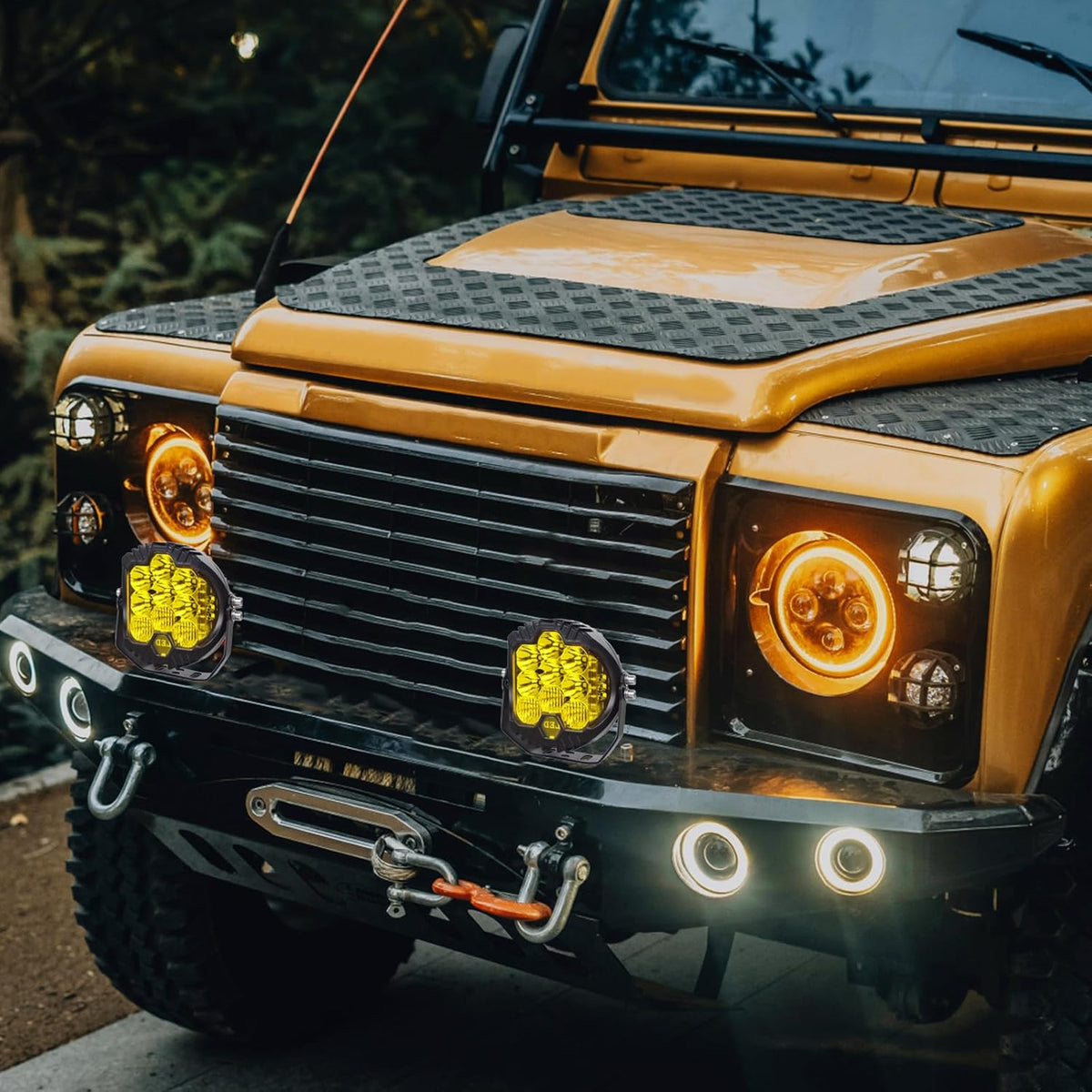 LIGBT 2PCS 5 Inch Amber Yellow Round LED Offroad Light with DRL 90W LED Light Pods 270° Wide Range Super Bright Side Shooter for Pickup Truck ATV UTV SUV