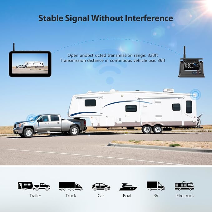 Magnetic Solar Wireless Backup Camera 1080P 7" DVR Monitor, Rechargeable RV Camera Wireless System for Hitch Towing Travel RV Camper 5th Wheel, Built-in 9600mAh Battery & Solar Panel -ZEROXCLUB BD701