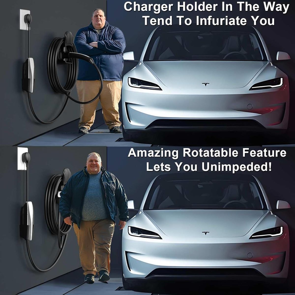 Tesla Charger Holder Wall Mount Tesla Charging Cable Organizer for Tesla Mobile Connector, Swivel NACS Holster