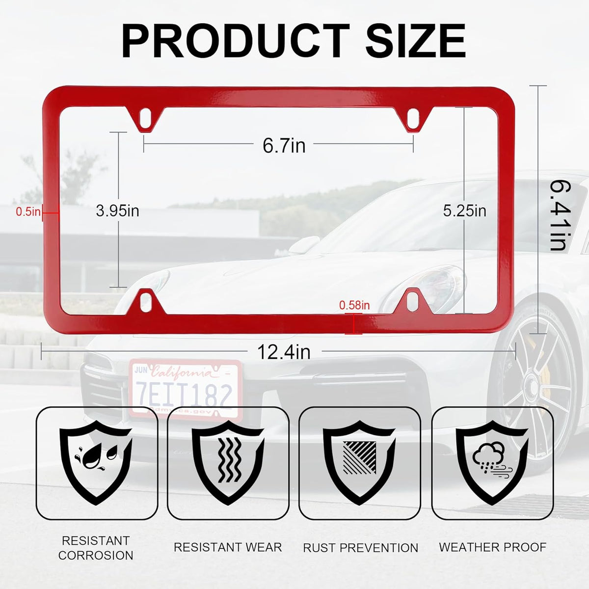 LivTee 4 Holes Stainless Steel License Plate Frames, 2 PCS Car Licence Plate Covers, Automotive Exterior Accessories Slim Design with Bolts Washer Caps for US Vehicles, Red