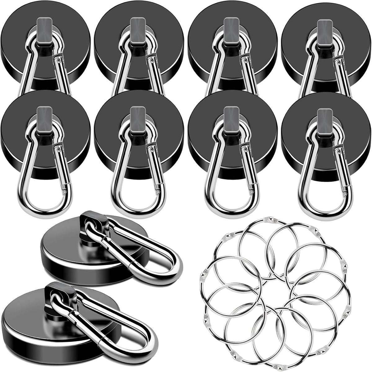 MIKEDE Strong Magnetic Hooks, 150LB Neodymium Black Magnets Heavy Duty with Swivel Carabiner Hook, Magnets with Hooks for Locker, Kitchen, Cruise Cabin, Office - 10 Pack