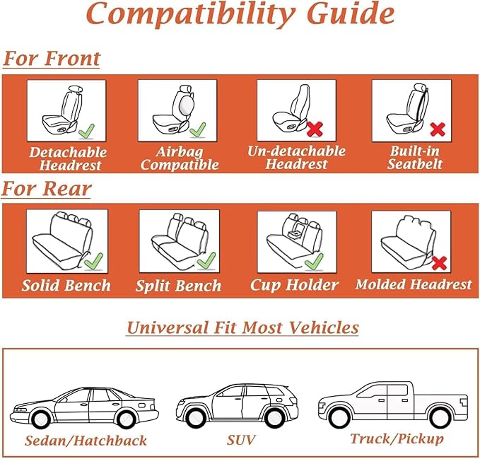 Coverado Car Seat Covers Full Set, Seat Covers for Cars,Gray Car Seat Cover, Waterproof Car Seat Protector, 5 Pieces Nappa Car Seat Cushion, Car Seat Covers Front Seats and Back Fit for Most Cars