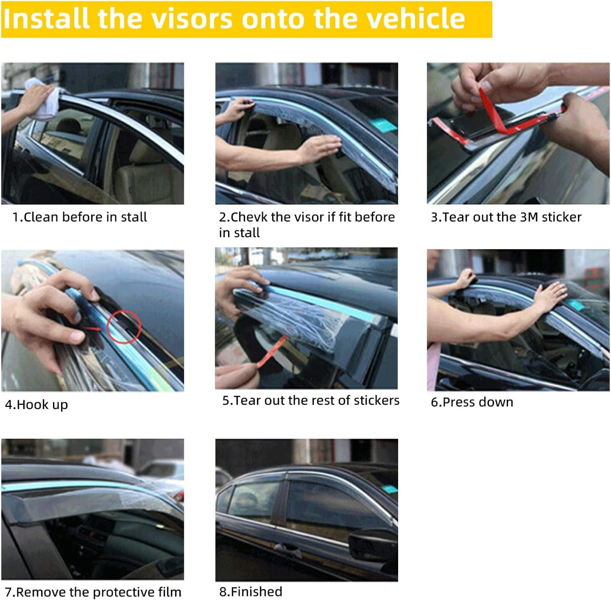 4pcs Smoke Tint With Chrome Trim Outside Mount Tape On/Clip On Style PVC Sun Rain Guard Window Visors Compatible with 2012-2014 Toyota Camry