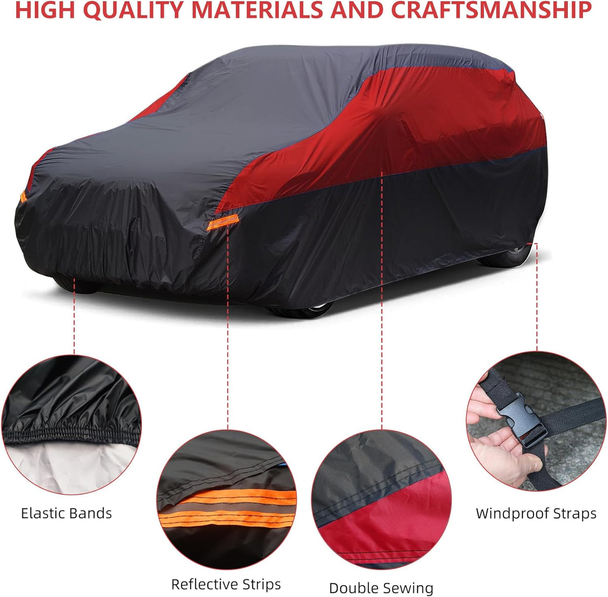 SUV Car Cover Hatchback Cover Waterproof All Weather, Outdoor Car Covers for Automobiles with Zipper Door, Hail UV Snow Wind Protection, Car Cover, Fit SUV Jeep-Length (up to 181")