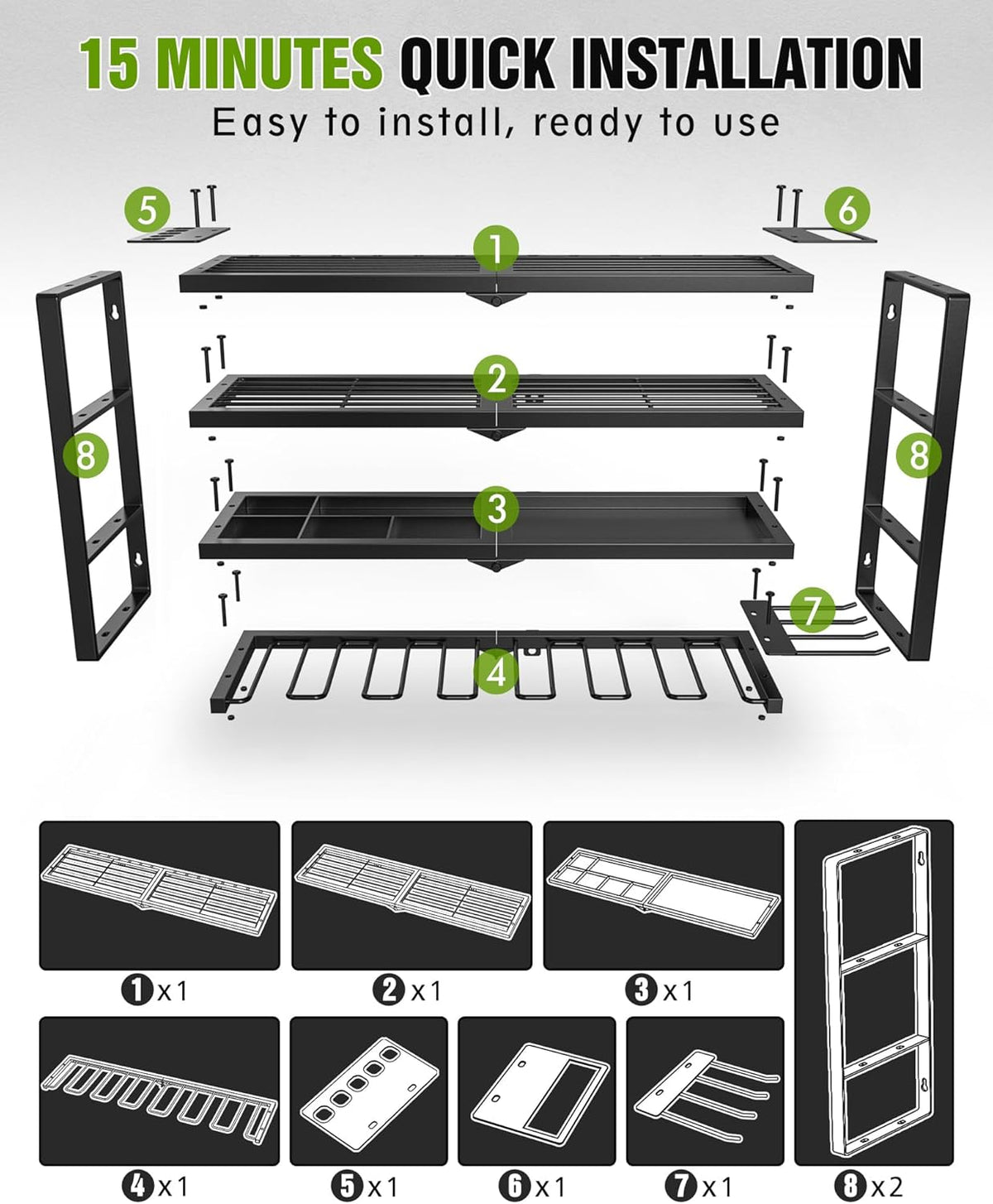 MAXIFFE 4 Layer Power Tool Organizer Wall Mount, Heavy Duty Metal Cordless Tool Organizers and Storage Rack Holder with 9 Drill Holders for Garage Storage Organization, Gifts for Men, Black, 26 inch